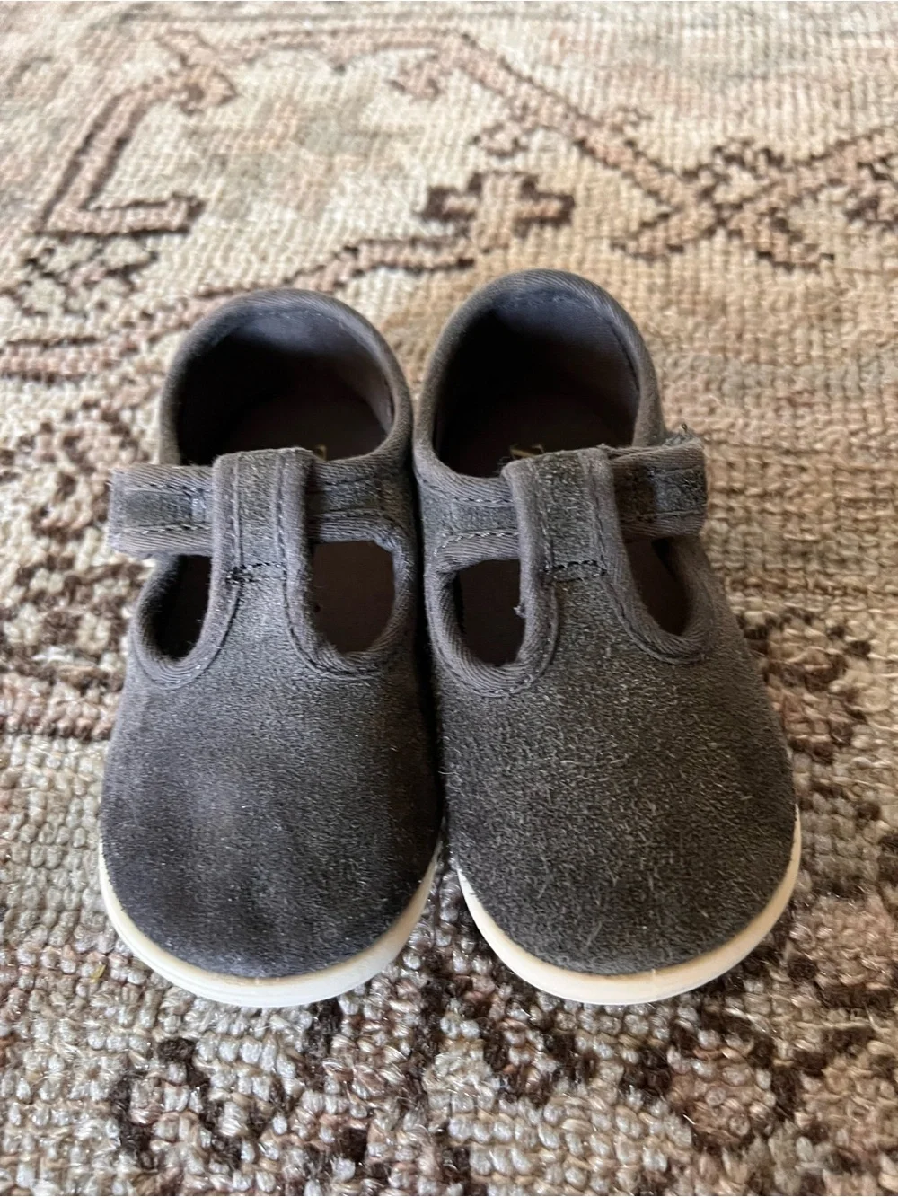 Zara Kids Dark Grey Suede Mary Jane T-Strap Shoes Flexible Sole Size Eur 24